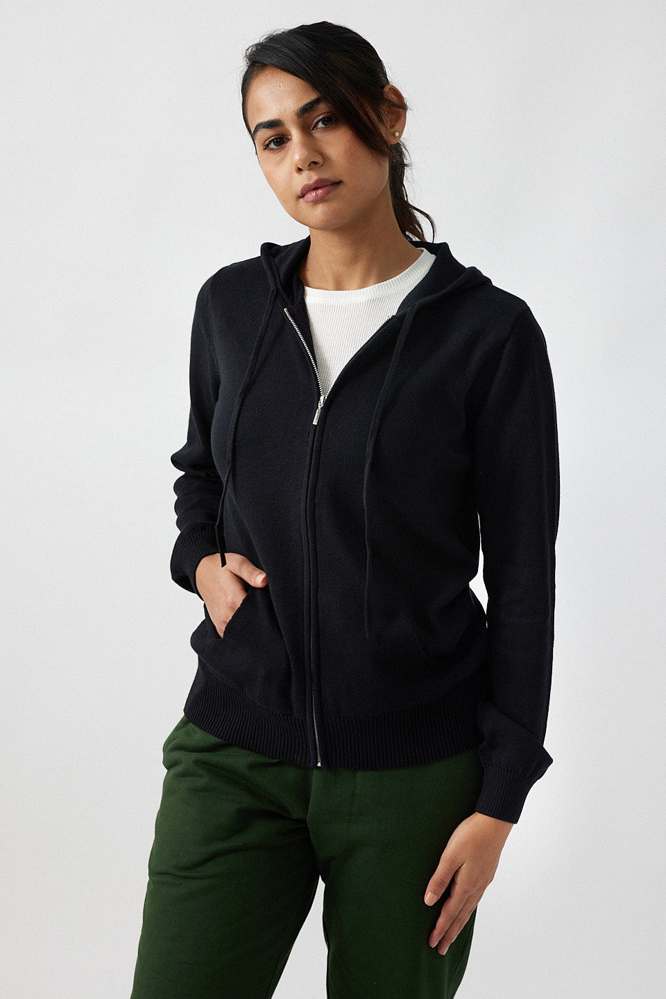 Womens Hoodie The Zip-up Hoodie Carbon Black