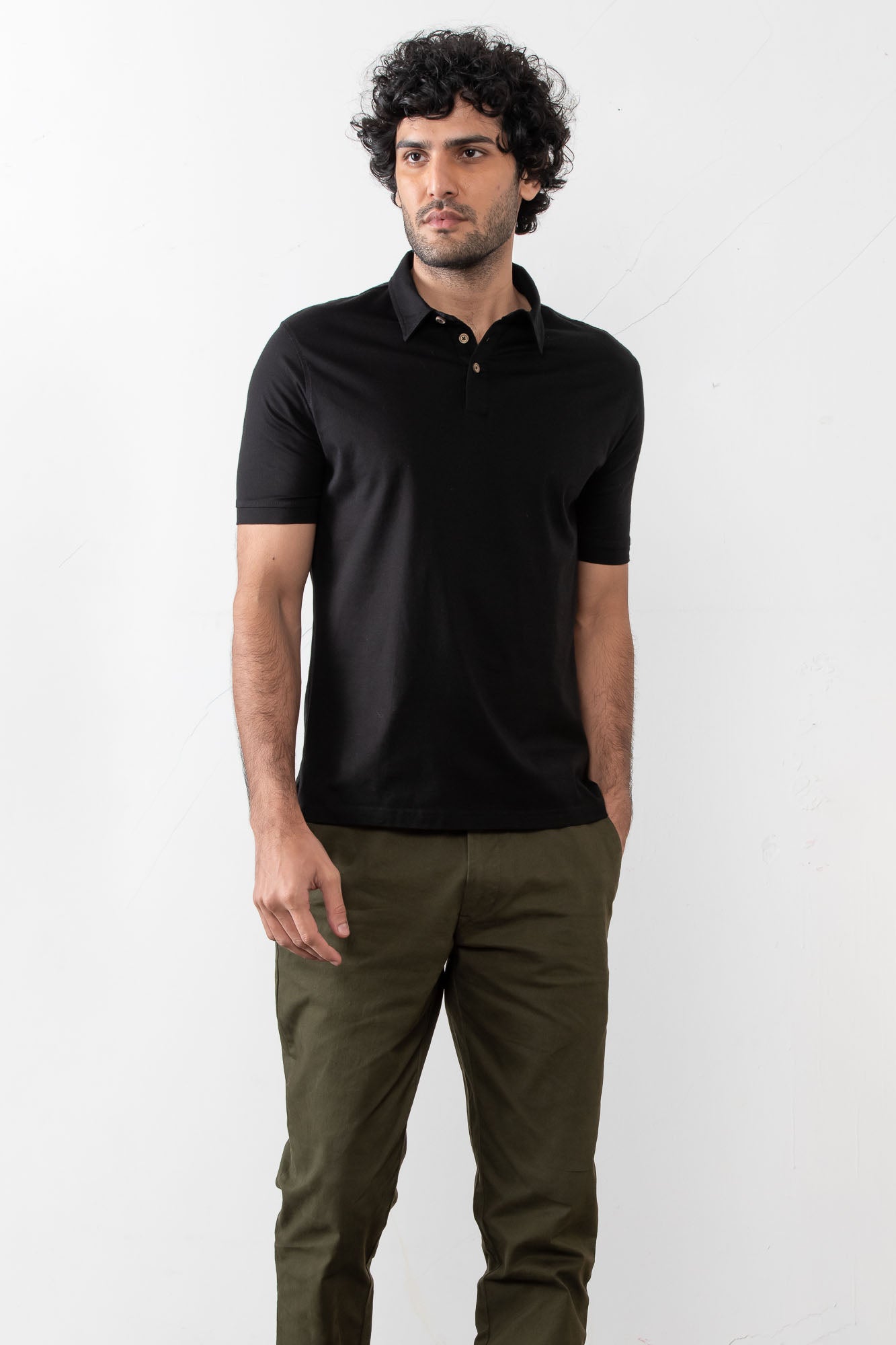 Mens Polos- Explore The Pima Jersey Polo Carbon Black