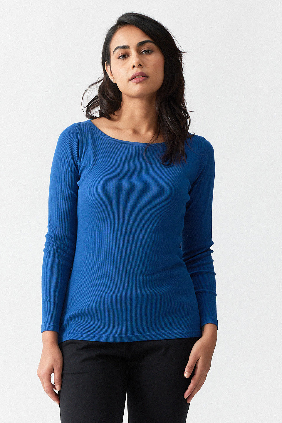 Explore The Rib Boat Neck Women T shirt Cobalt Blue