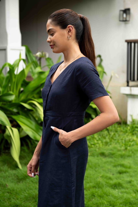 The Linen V Neck Buttondown Dress | Creatures of Habit