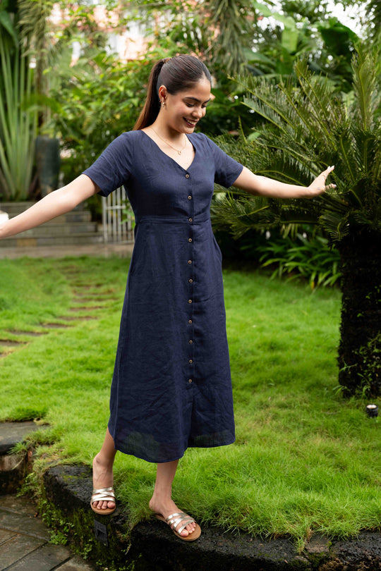 The Linen V Neck Buttondown Dress | Creatures of Habit