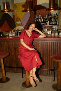 The Linen V Neck Buttondown Dress