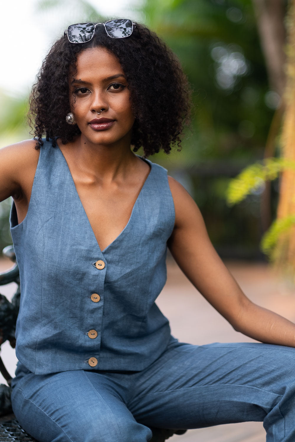 Heavy Linen Co-ord Set with Waistcoat and Panelled Pants