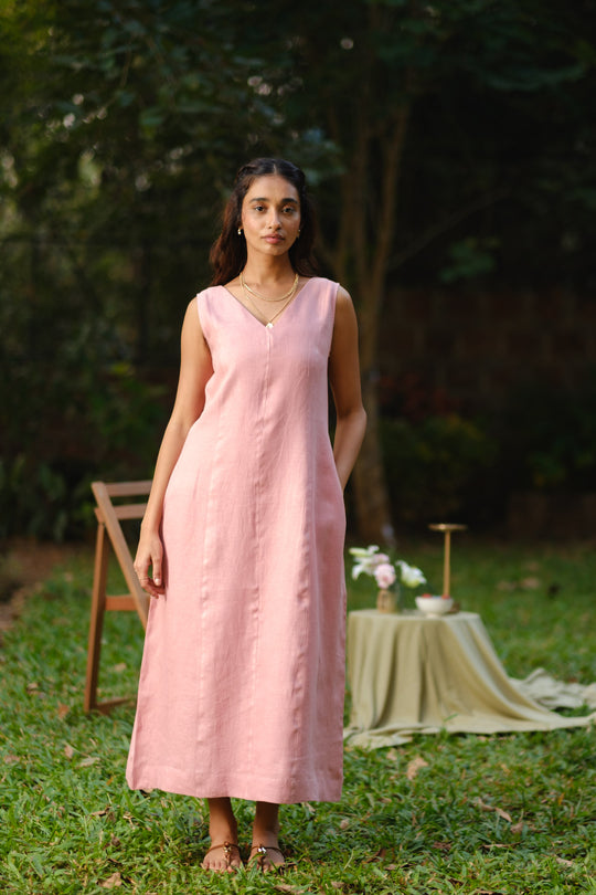 The Linen V Neck Midi Dress | Creatures of Habit