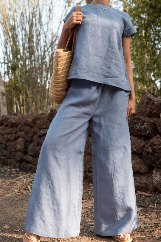 Linen Co-ord Set with Boat Neck Top and Oversized Pants | Creatures of Habit