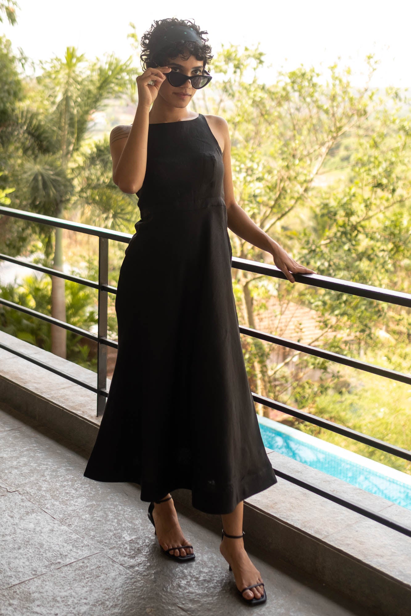 Black Dress Full Length Maxi Dress Strappy Tiered Cotton Poplin