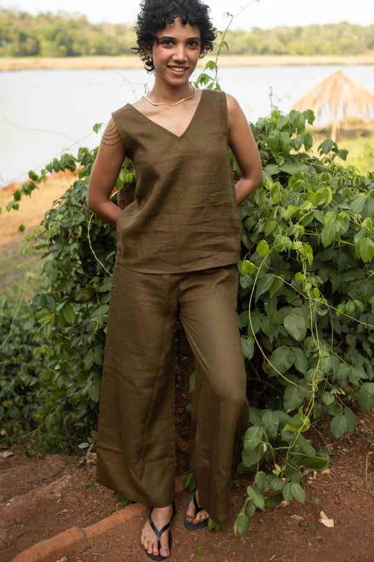 Linen Co-ord Set with V Neck Tank and Oversized Pants | Creatures of Habit