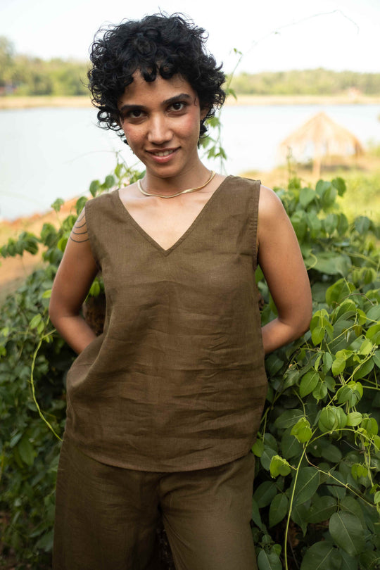 Linen Co-ord Set with V Neck Tank and Oversized Pants | Creatures of Habit