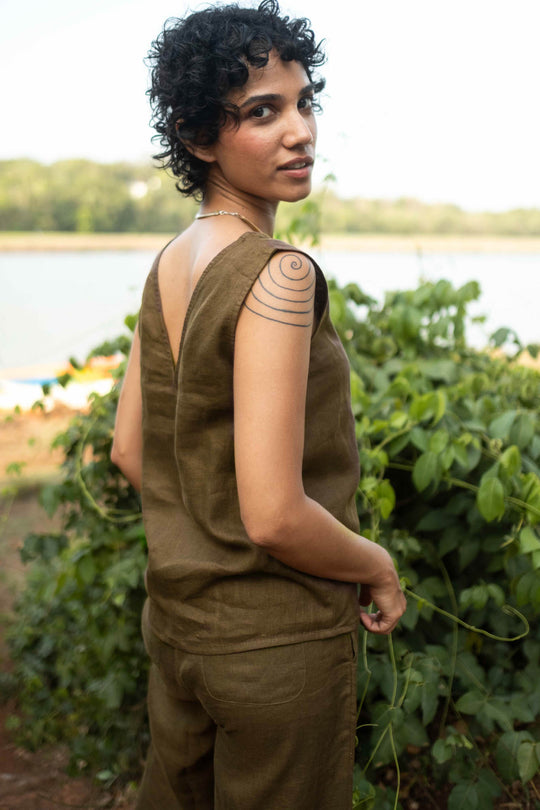 Linen Co-ord Set with V Neck Tank and Oversized Pants | Creatures of Habit