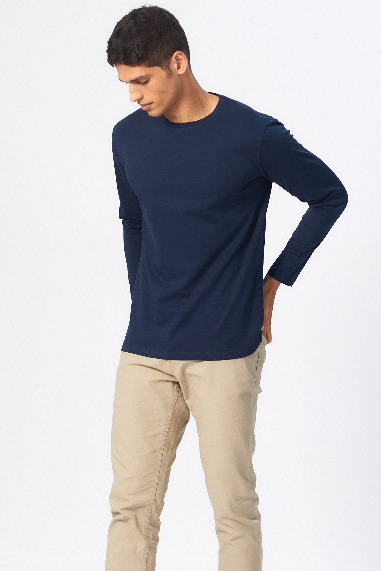 Men's T-shirt- Buy Pima Crew Full Sleeve Deep Sea Blue