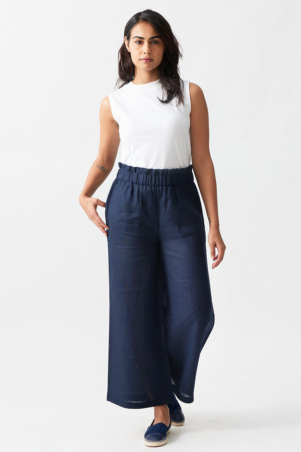 Women Pants -Explore Linen Flared Pants Deep Sea Blue