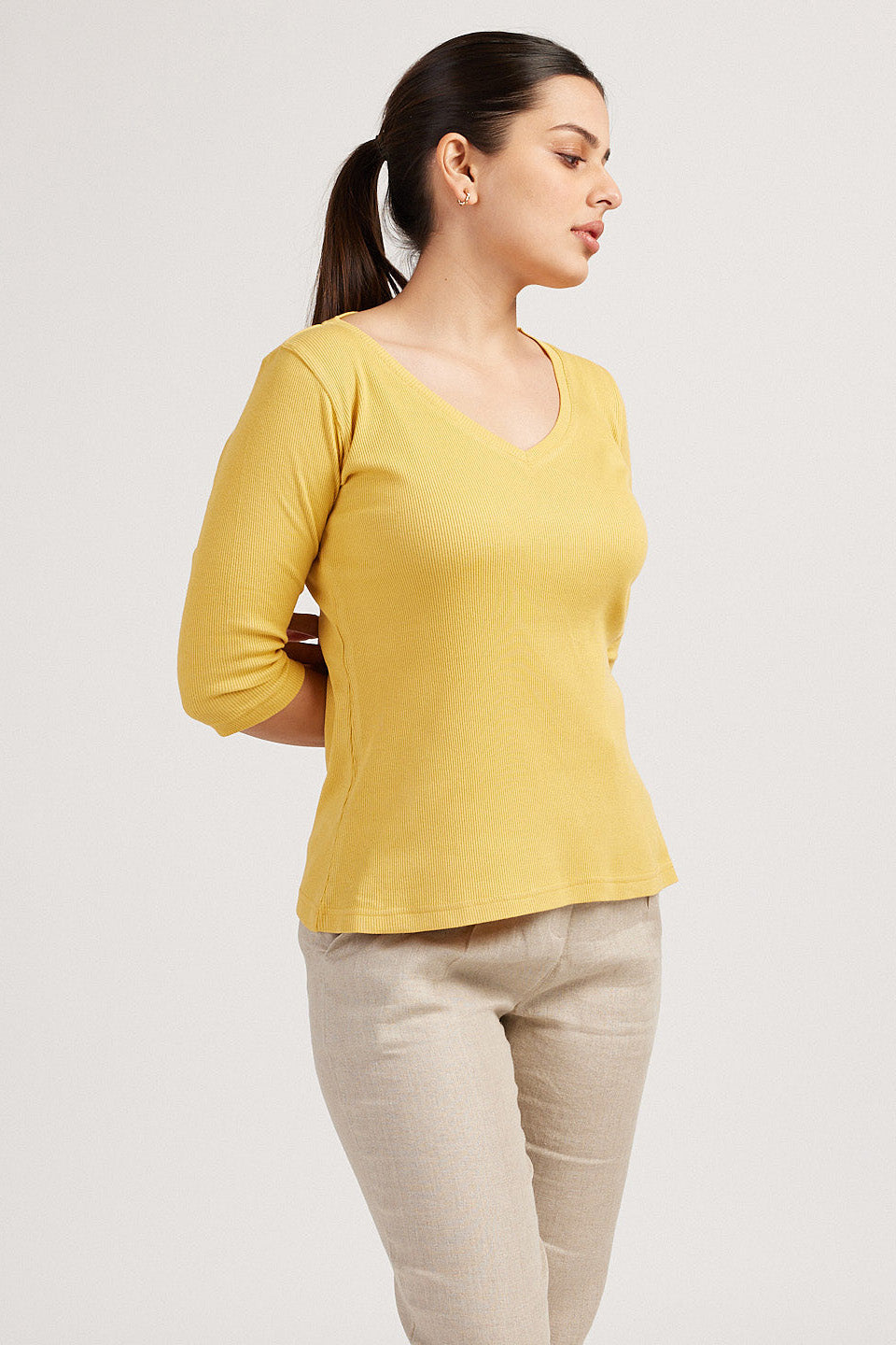 Women's Top | The Rib V Neck Tops for Women Eggyolk