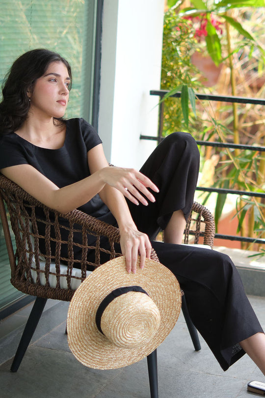 Linen Co-ord Set with Boat Neck Top and Wide Leg Pants | Creatures of Habit
