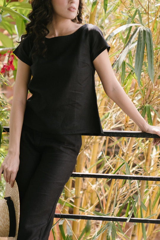 Linen Co-ord Set with Boat Neck Top and Wide Leg Pants | Creatures of Habit