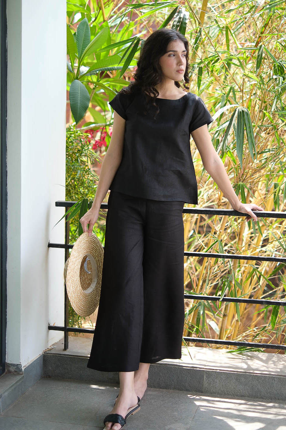 Buy Linen Wide Leg Pants for Women Midnight Black