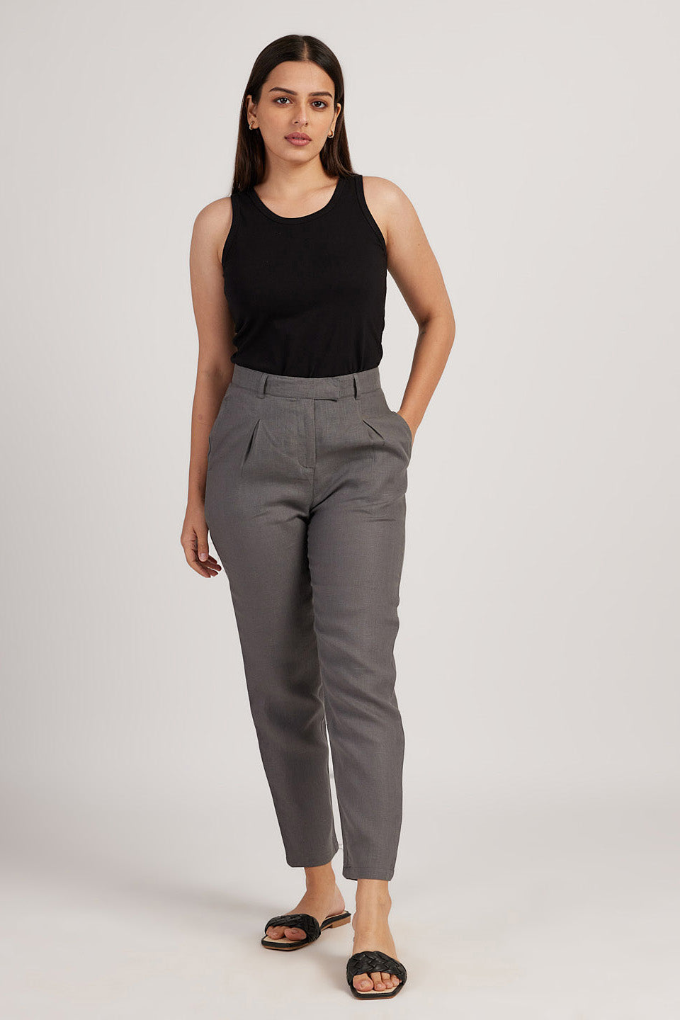 Trousers for Women The Linen Pleated Trousers Slate Grey