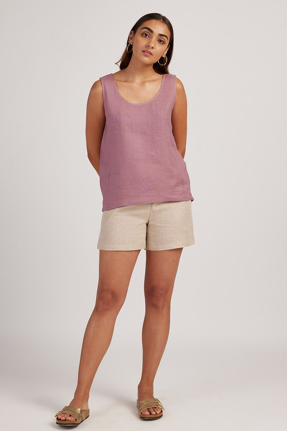 Tank Tops The Linen Round Neck Tank Top Vintage Pink
