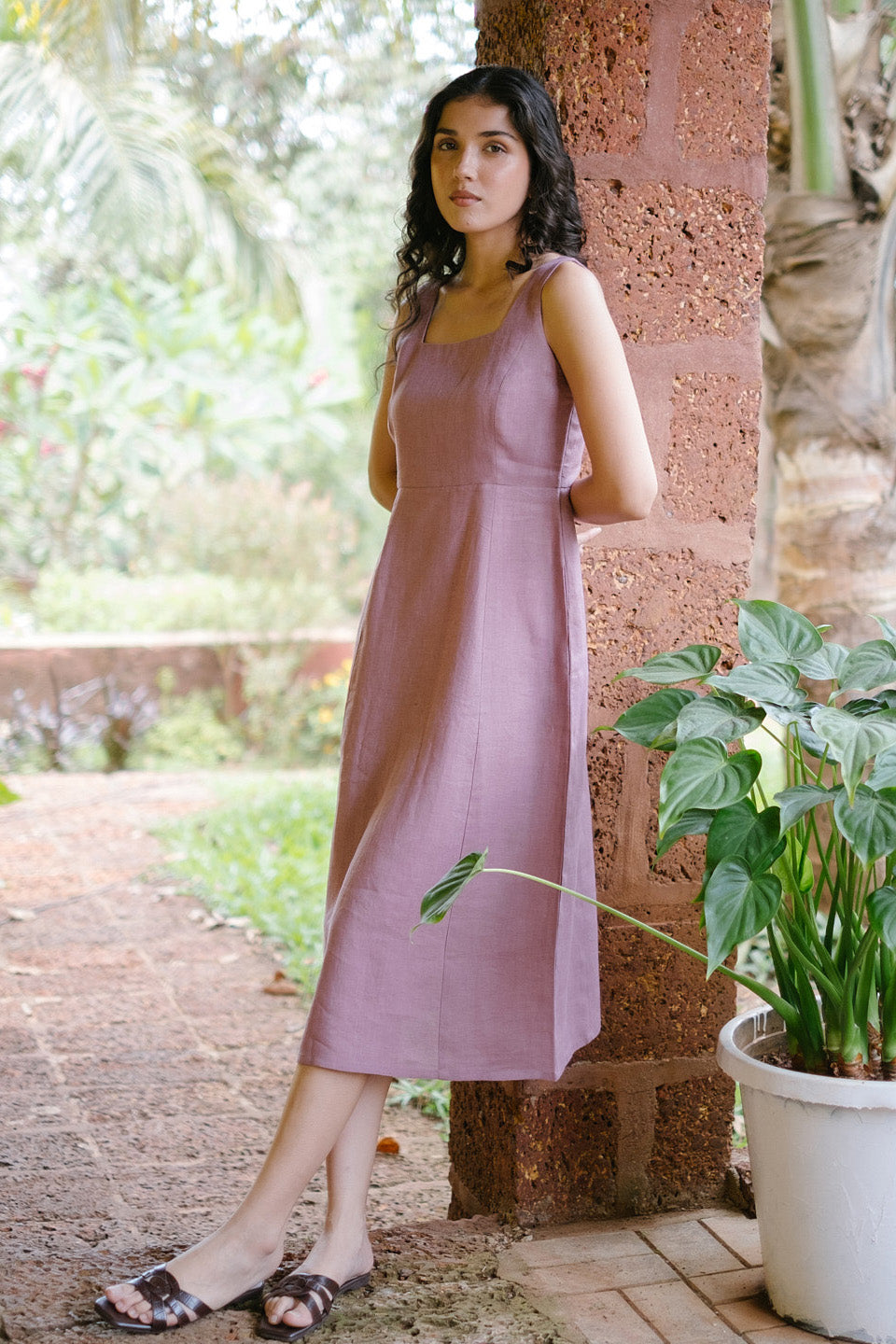 Buy Linen Midi Dress for Women Vintage Pink Online