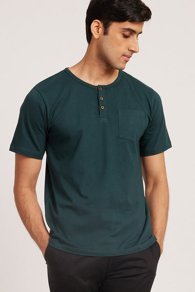 The Jersey Henley Bottle Green  | Mens T-Shirts   |  Creatures of Habit