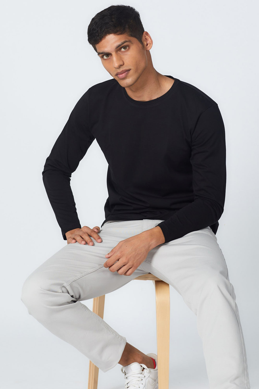 Men's T-shirt- Buy Pima Crew Full Sleeve Carbon Black