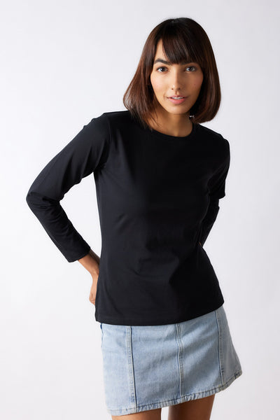 Pima Crew Full Sleeve T shirt for Womens Carbon Black | Womens T-Shirt | Creatures of Habit