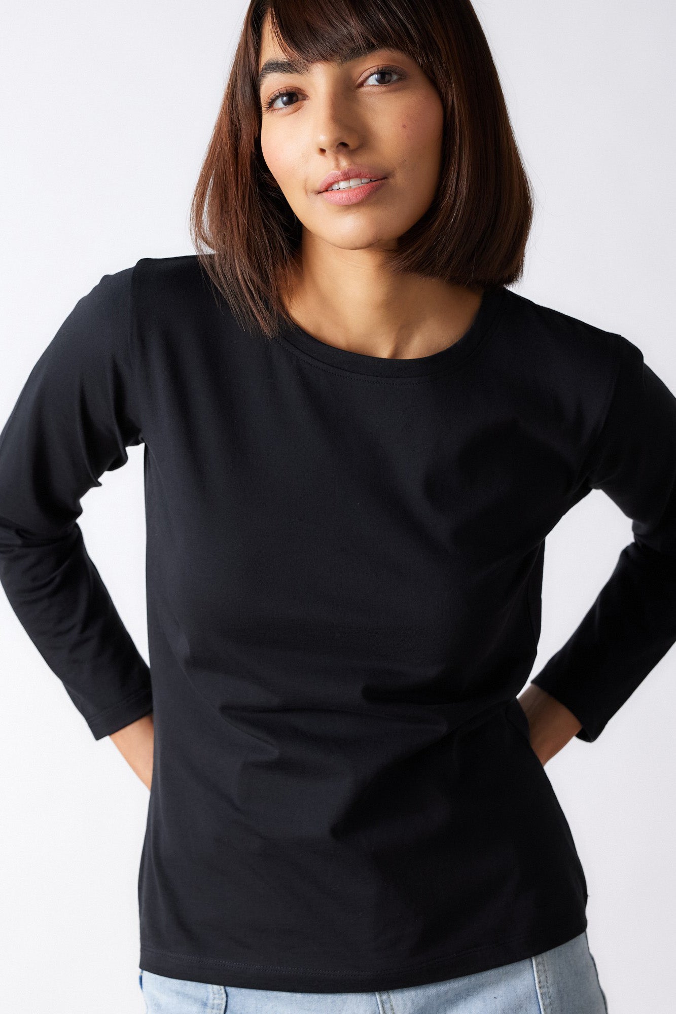 Pima Crew Full Sleeve T shirt for Womens Carbon Black | Womens T-Shirt | Creatures of Habit