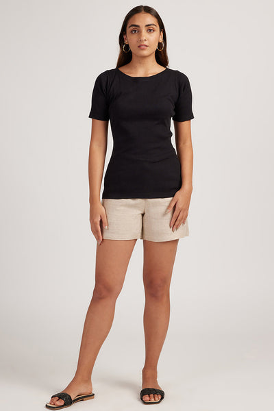 The Rib Boat Neck Tee Carbon Black | Womens T-Shirts | Creatures of Habit