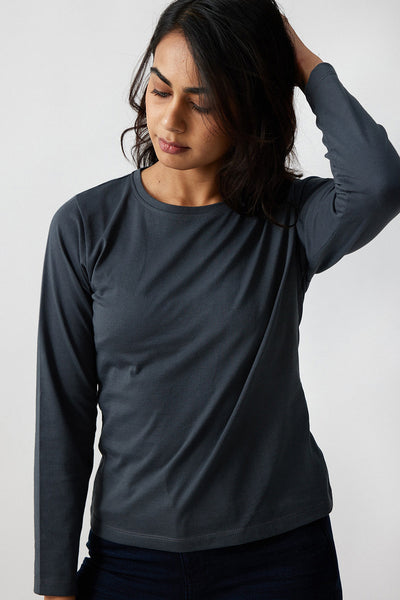 Pima Crew Full Sleeve T shirt for Womens Charcoal | Womens T-Shirt | Creatures of Habit