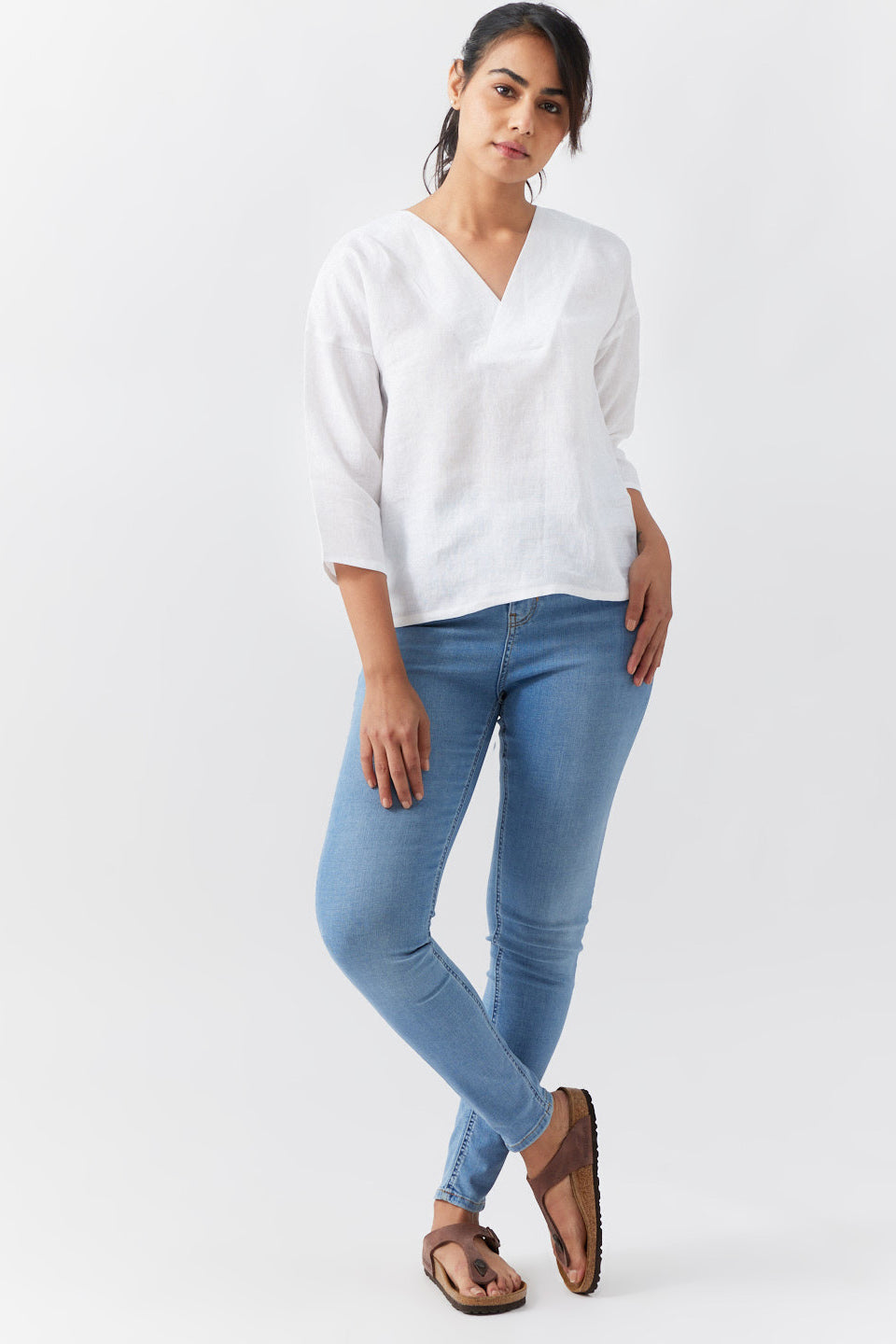 Cloud Drape Knit V-Neck Top- White main image 1