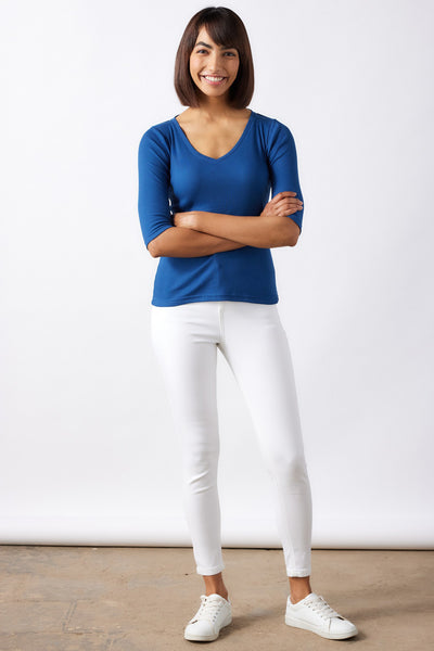 Womens Tops | The Rib V Neck Tops for Women Cobalt Blue
