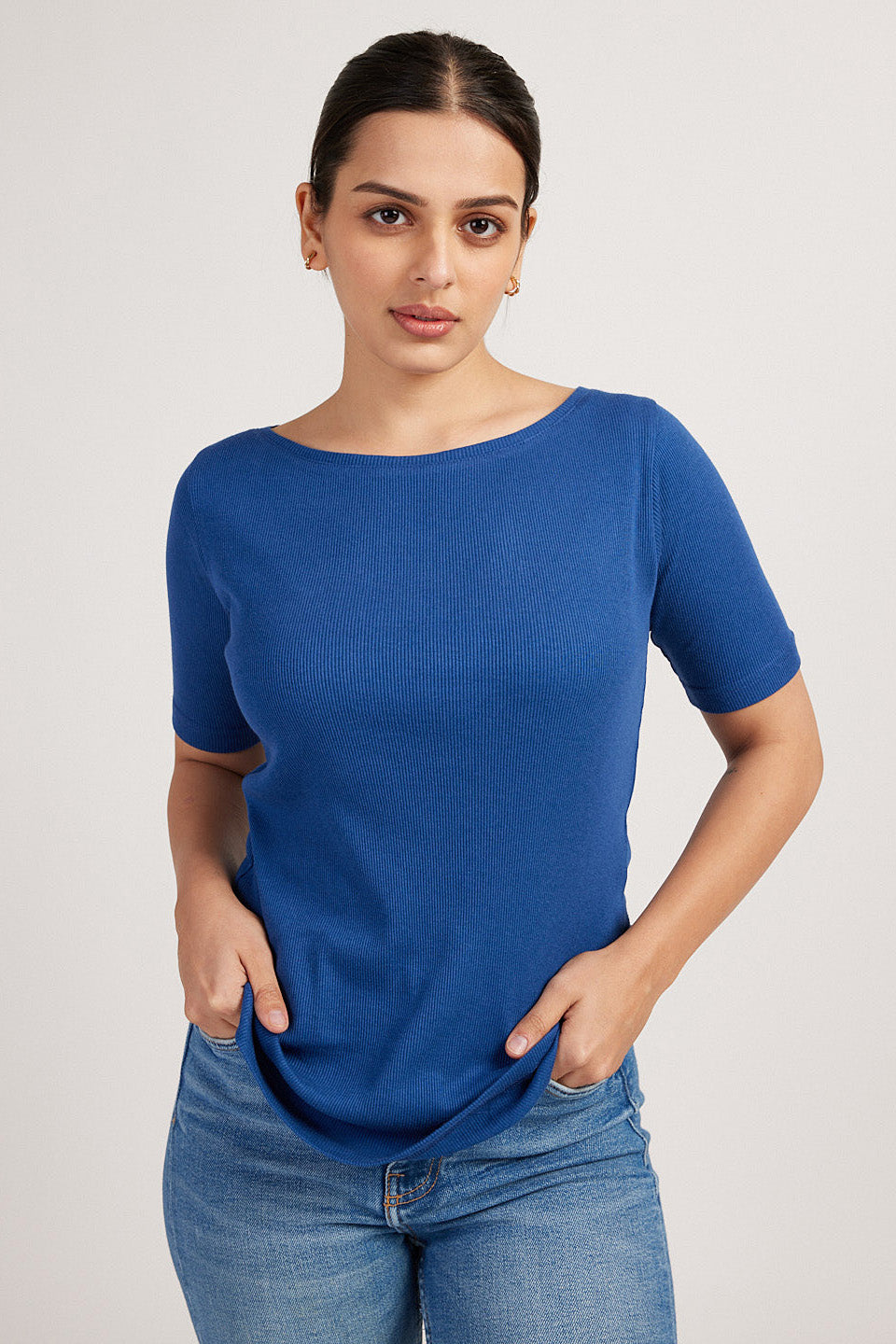 The Rib Boat Neck Tee Cobalt Blue | Womens T-Shirts | Creatures of Habit