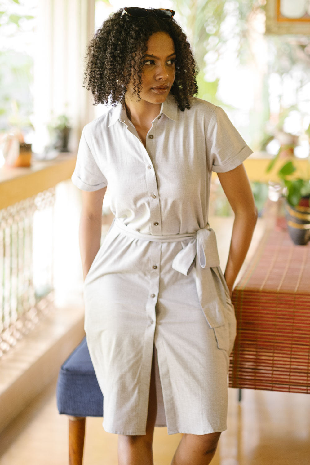 Women Dress- The Egyptian Cotton Shirt Dress Light Grey