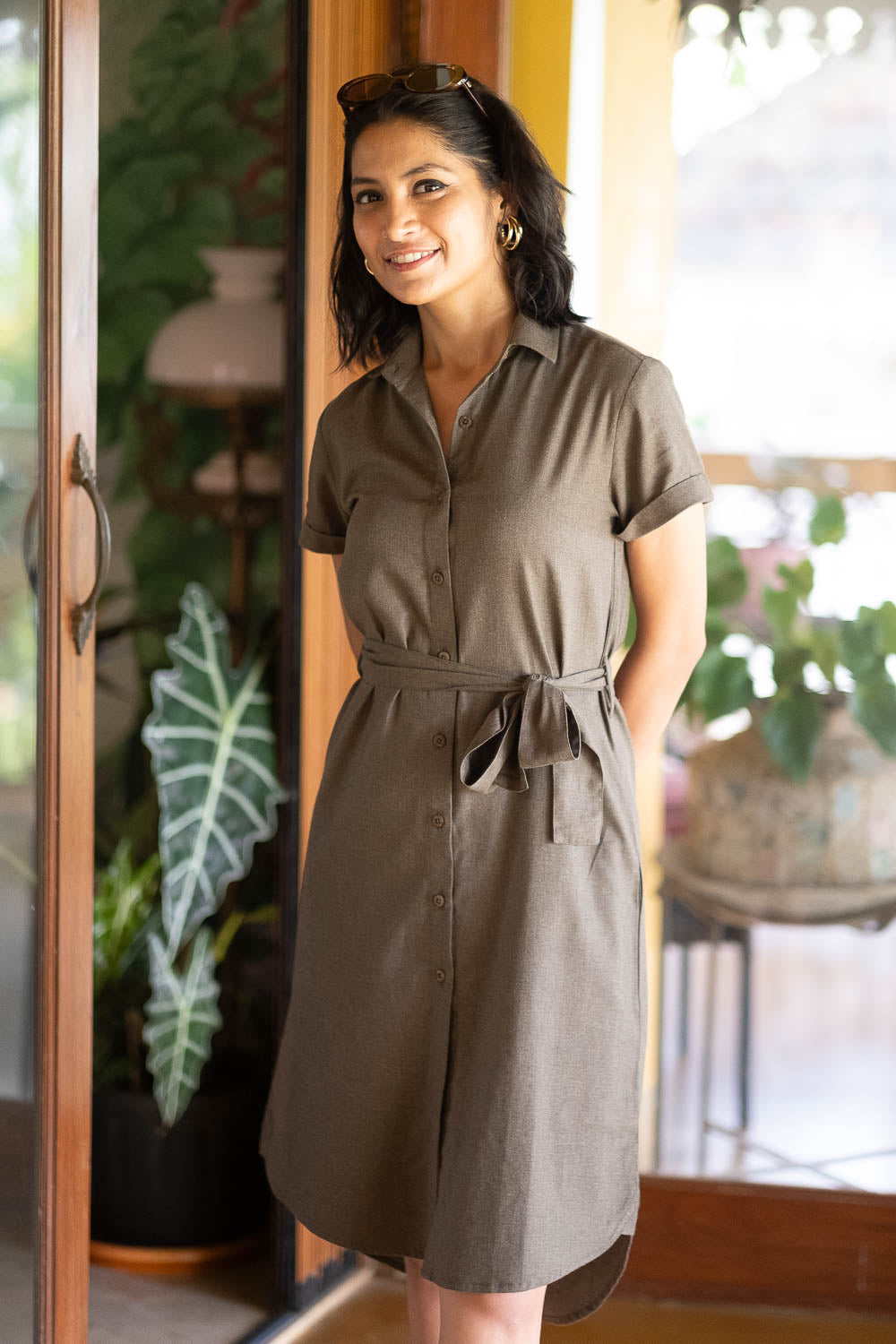 Women Shirt Dress- The Egyptian Cotton Shirt Dress Green