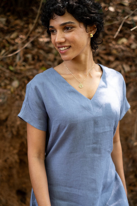 The Linen V Neck Shift Dress | Creatures of Habit