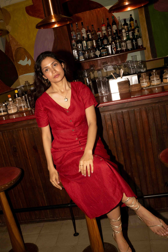 The Linen V Neck Buttondown Dress | Creatures of Habit