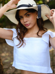 Linen Ruffle Sleeve Top