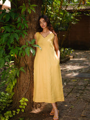 Linen V Neck Midi Dress