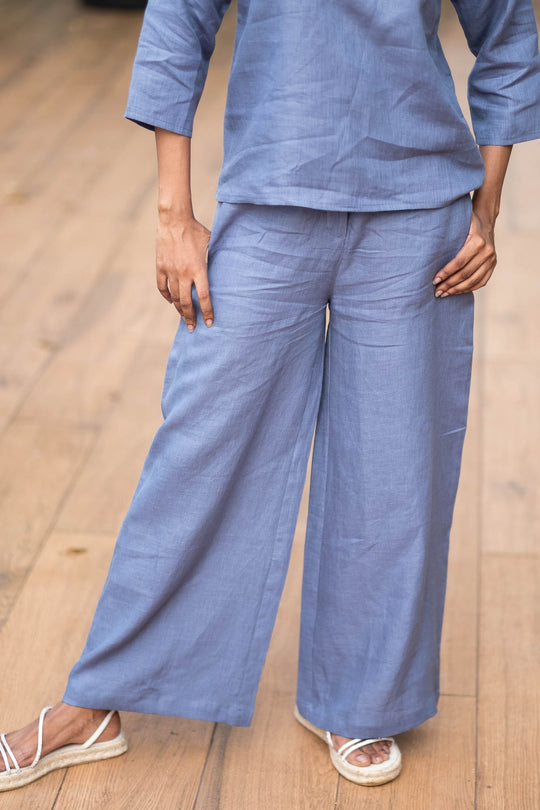 Linen Co-ord Set with V Neck Top and Wide Leg Pants | Creatures of Habit