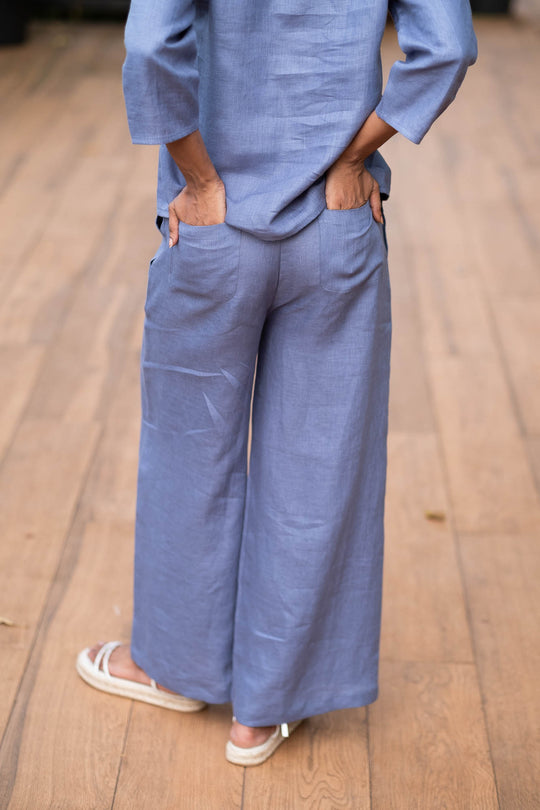 Linen Co-ord Set with V Neck Top and Wide Leg Pants | Creatures of Habit
