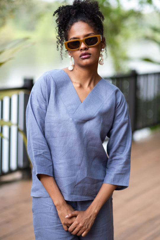 Linen Co-ord Set with V Neck Top and Wide Leg Pants | Creatures of Habit