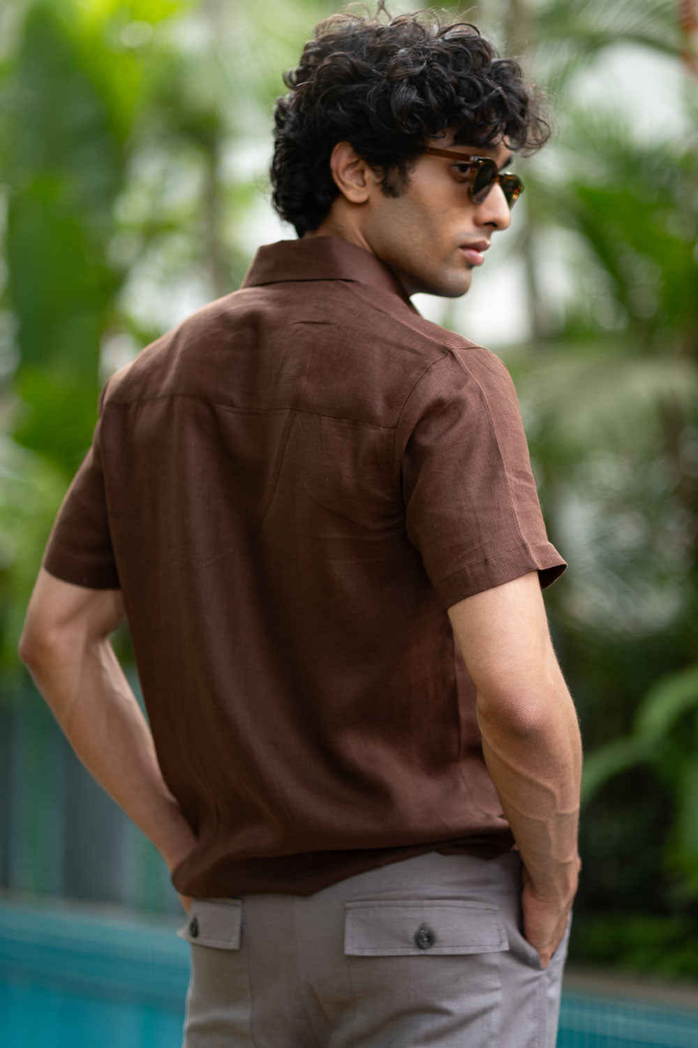 Buy Linen Shirt Short Sleeve Shirt Tree Trunk Brown