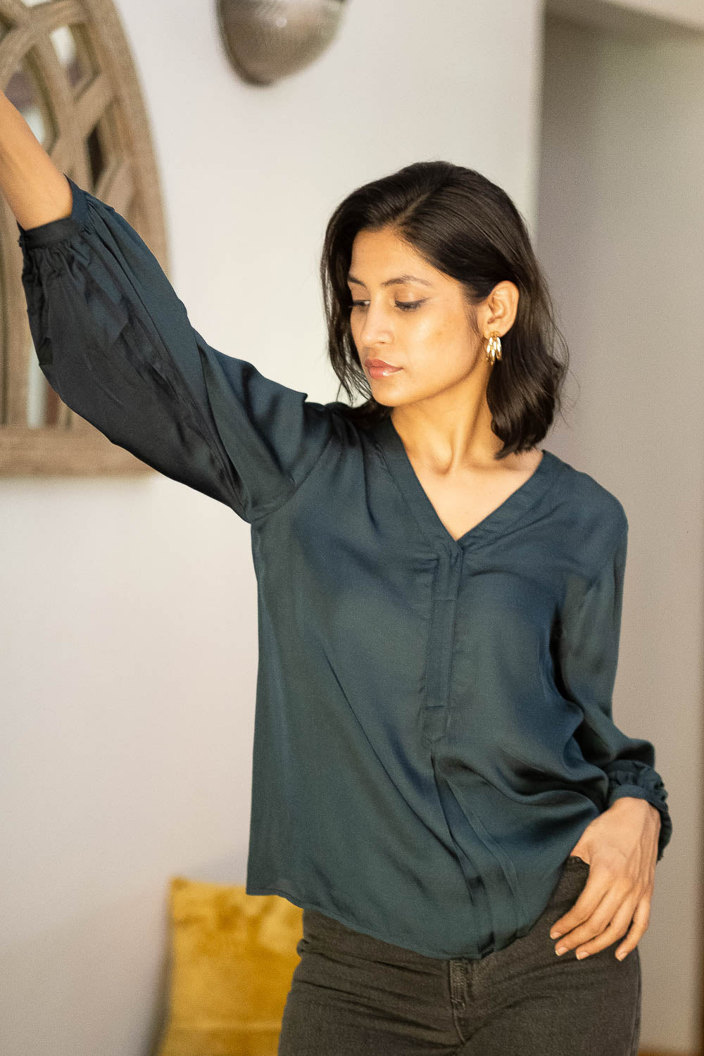 Deep Teal Brushed Satin Oversized Shirt