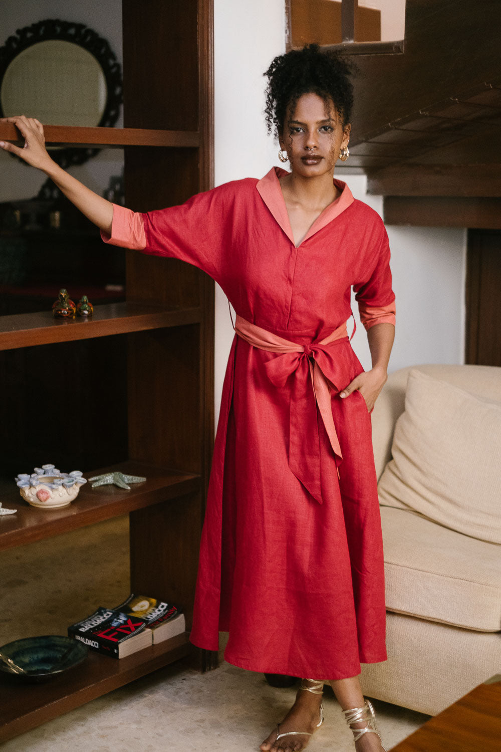 linen dresses india Women Dress- The Flared Dress Indian Red & Orange Indian Red and Orange / 2XL Hunter Green Christmas Plaid size-12y length loose linen dress Fabric:Armani Satin - 90 GSM