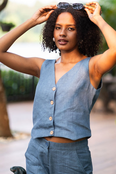 Heavy Linen Co-ord Set with Waistcoat and Panelled Pants | Creatures of Habit