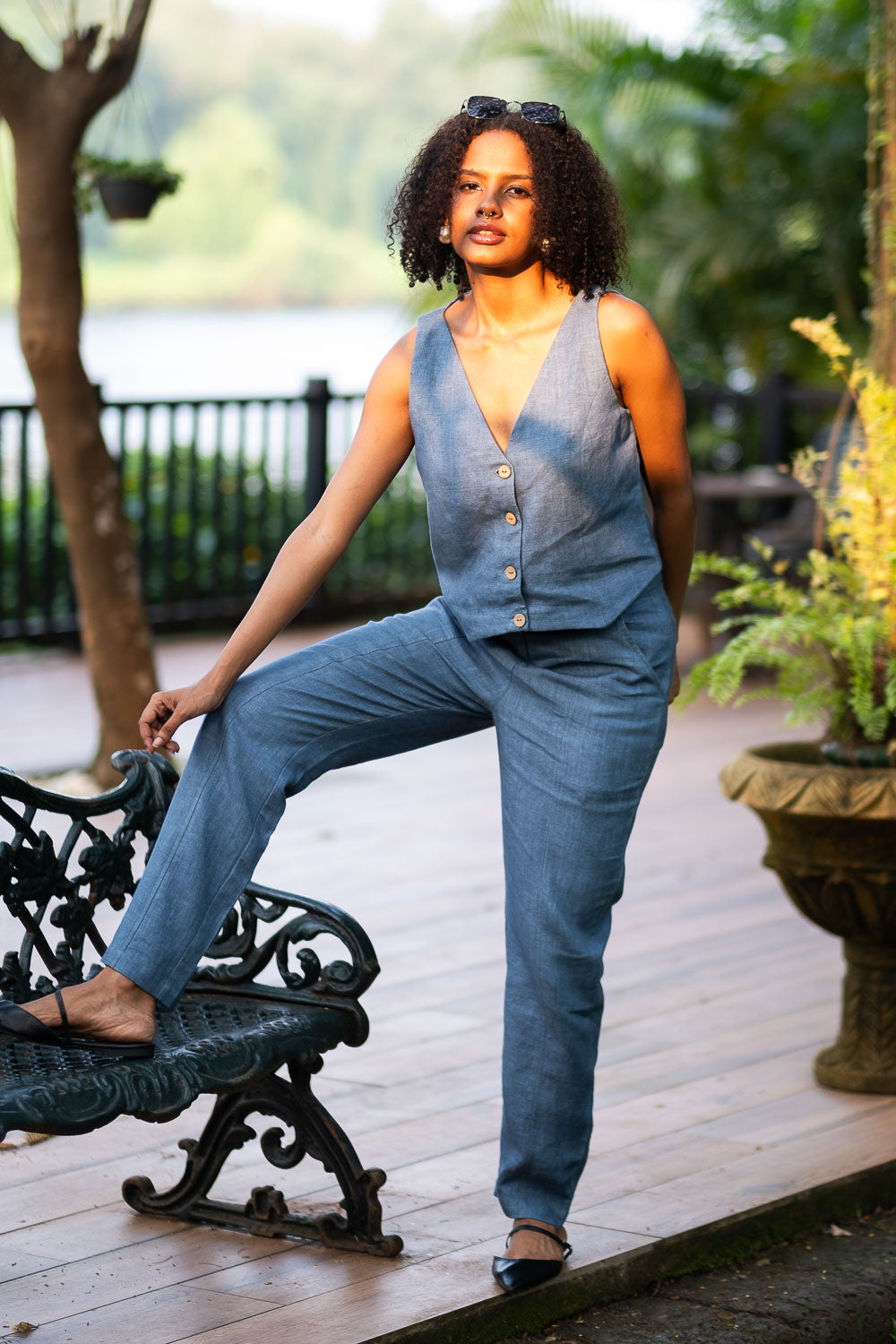 Heavy Linen Co-ord Set with Waistcoat and Panelled Pants | Creatures of Habit