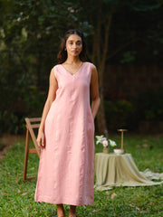 Linen V Neck Midi Dress