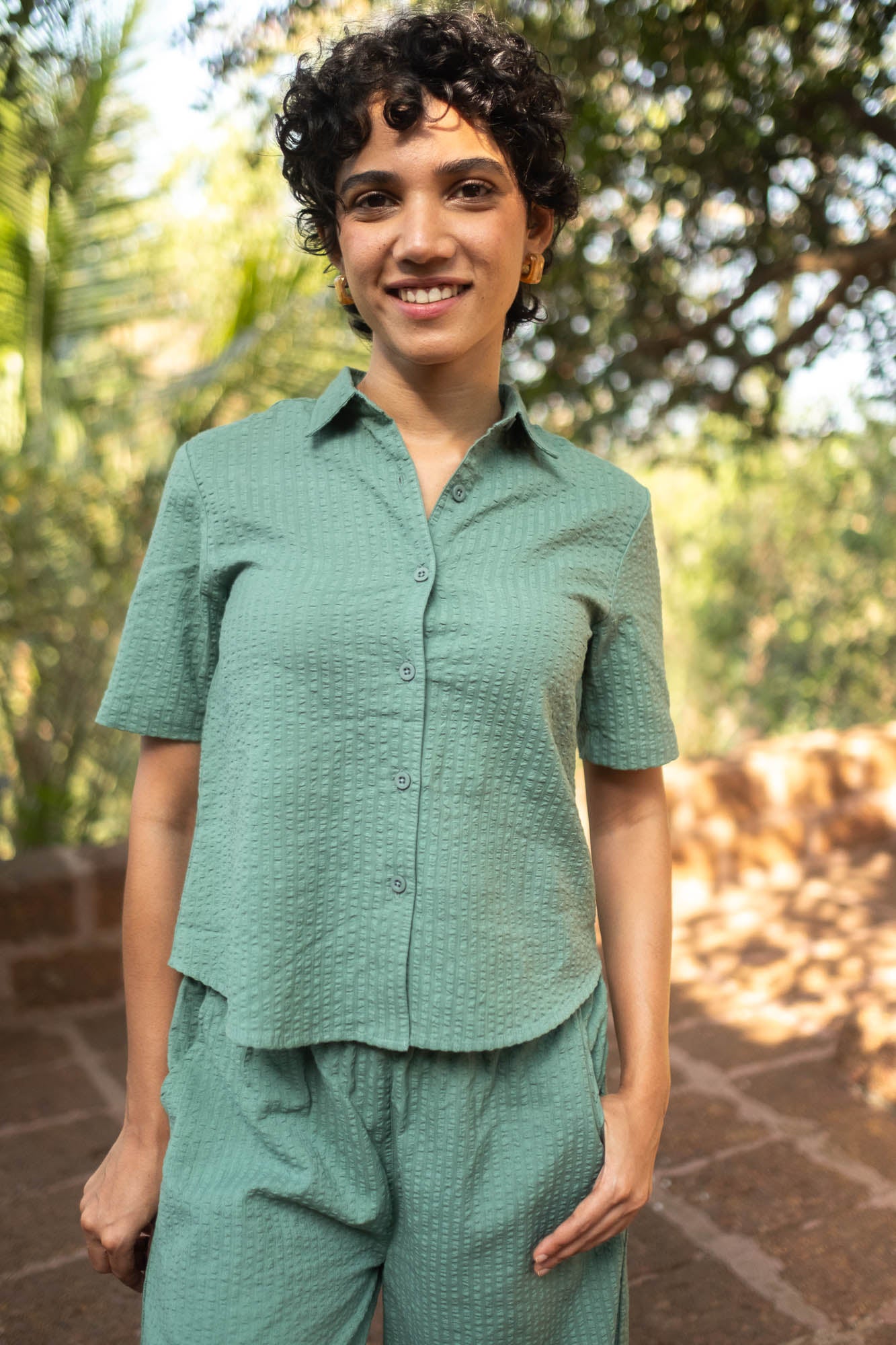 Seersucker Co-ord Set with Oversized Shirt and Oversized Pants | Creatures of Habit