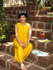 Linen Co-ord Set with Sleeveless Shirt and Wide Leg Pants