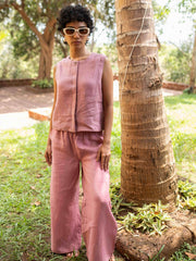 Linen Co-ord Set with Sleeveless Shirt and Oversized Pants