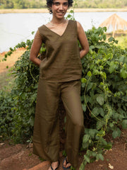 Linen Co-ord Set with V Neck Tank and Oversized Pants